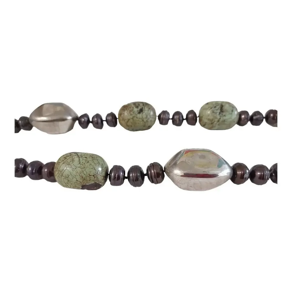 Chunky Jasper Stone Statement Necklace Organic Stones Beads Southwestern Silver